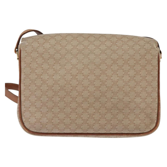 CELINE Macadam Canvas Shoulder Bag PVC Beige Gold Auth BA5887