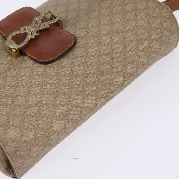 CELINE Macadam Canvas Shoulder Bag PVC Beige Gold Auth BA5887