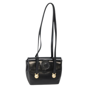 Gianni Versace Shoulder Bag Leather Black Gold Auth BA5891