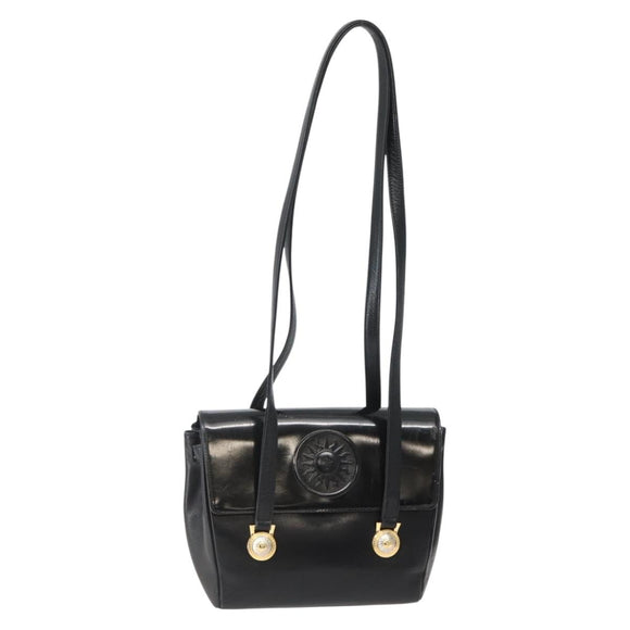 Gianni Versace Shoulder Bag Leather Black Gold Auth BA5891