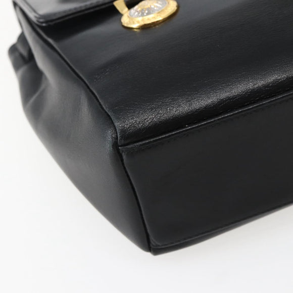 Gianni Versace Shoulder Bag Leather Black Gold Auth BA5891