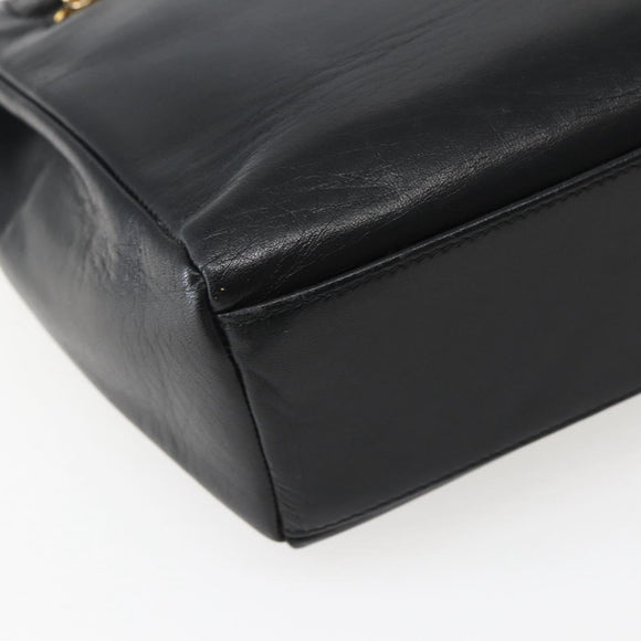 Gianni Versace Shoulder Bag Leather Black Gold Auth BA5891