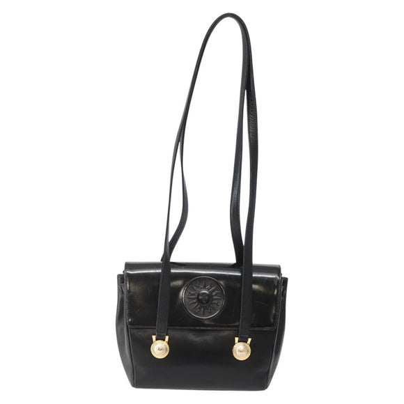 Gianni Versace Shoulder Bag Leather Black Gold Auth BA5891