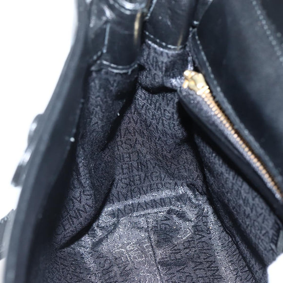 Gianni Versace Shoulder Bag Leather Black Gold Auth BA5891