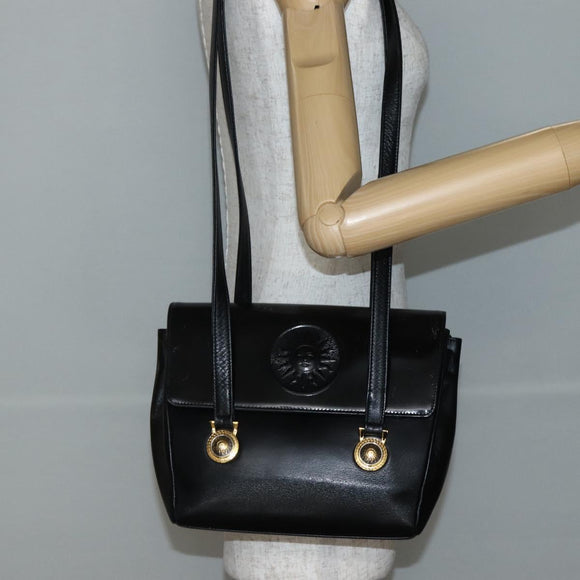 Gianni Versace Shoulder Bag Leather Black Gold Auth BA5891