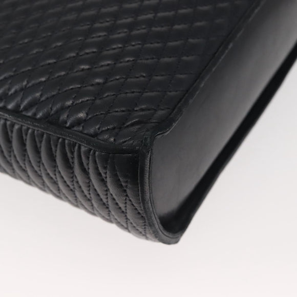 BALLY Shoulder Bag Leather Navy Gold Auth BA5894