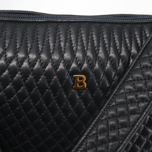 BALLY Shoulder Bag Leather Navy Gold Auth BA5894