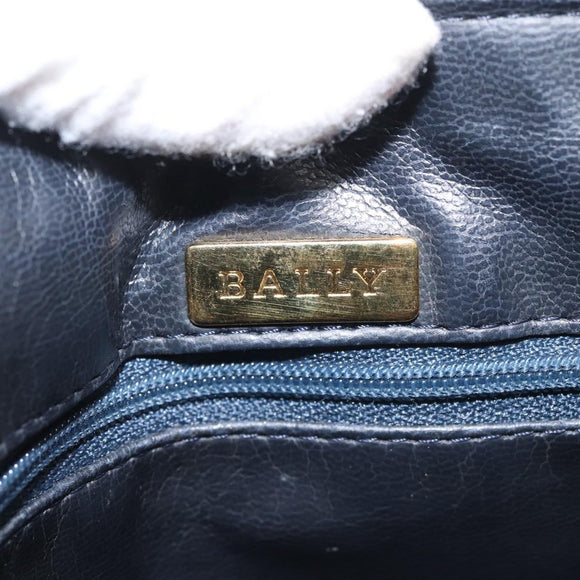 BALLY Shoulder Bag Leather Navy Gold Auth BA5894