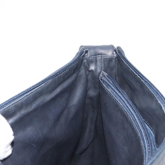 BALLY Shoulder Bag Leather Navy Gold Auth BA5894