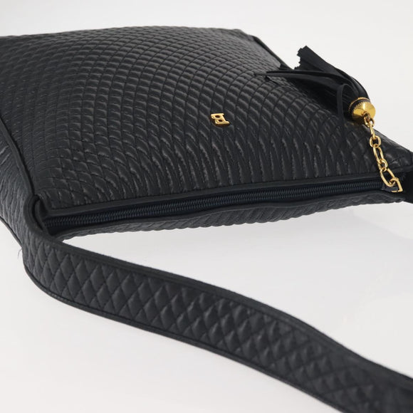 BALLY Shoulder Bag Leather Navy Gold Auth BA5894