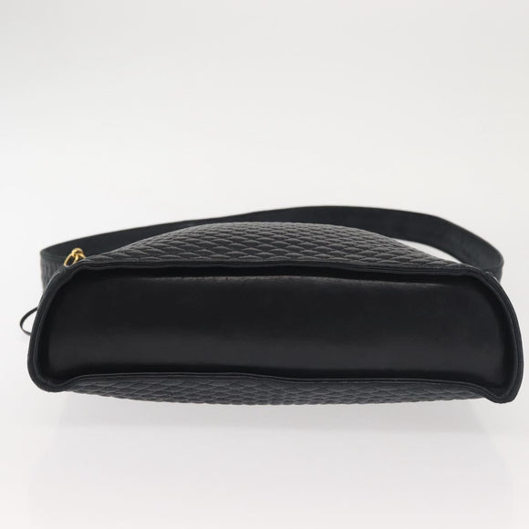 BALLY Shoulder Bag Leather Navy Gold Auth BA5894