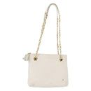 BALLY Chain Shoulder Bag Leather White Gold Auth BA5895-1