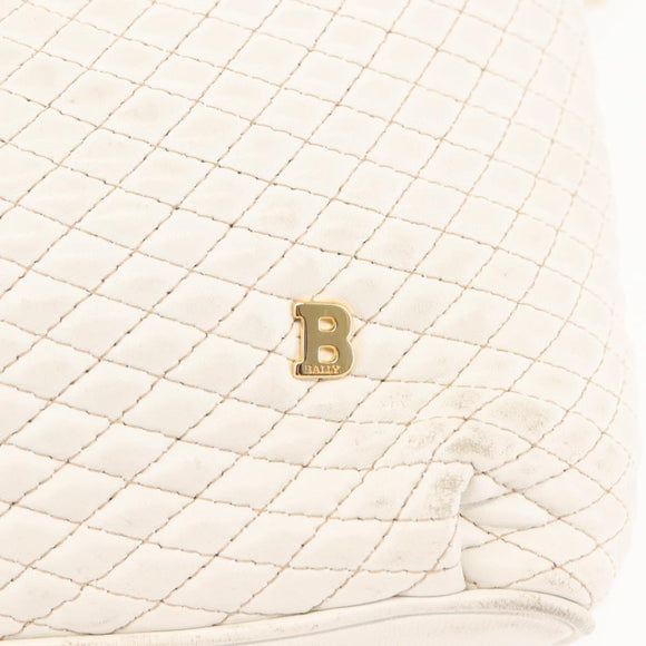 BALLY Chain Shoulder Bag Leather White Gold Auth BA5895