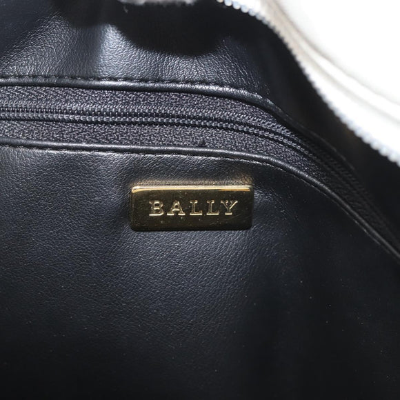 BALLY Chain Shoulder Bag Leather White Gold Auth BA5895