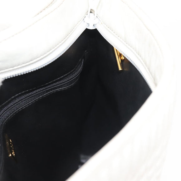 BALLY Chain Shoulder Bag Leather White Gold Auth BA5895