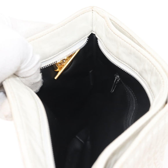 BALLY Chain Shoulder Bag Leather White Gold Auth BA5895