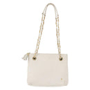 BALLY Chain Shoulder Bag Leather White Gold Auth BA5895-2