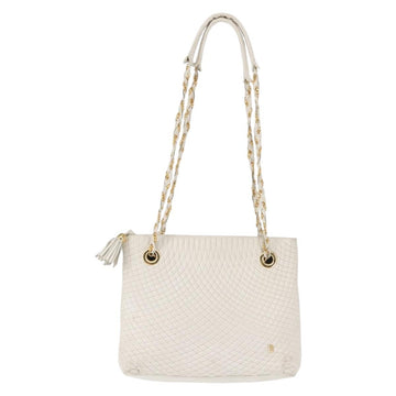 BALLY Chain Shoulder Bag Leather White Gold Auth BA5895 - 0
