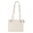 BALLY Chain Shoulder Bag Leather White Gold Auth BA5895-3
