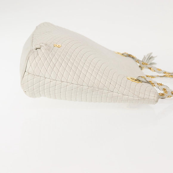 BALLY Chain Shoulder Bag Leather White Gold Auth BA5895