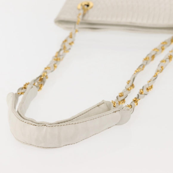 BALLY Chain Shoulder Bag Leather White Gold Auth BA5895