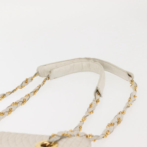 BALLY Chain Shoulder Bag Leather White Gold Auth BA5895