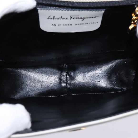 Salvatore Ferragamo Hand Bag Leather 2way White Gold Auth BA5896