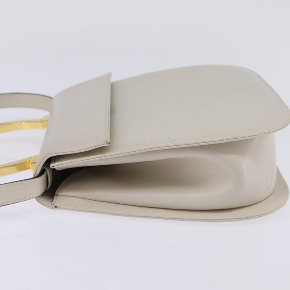 Salvatore Ferragamo Hand Bag Leather 2way White Gold Auth BA5896