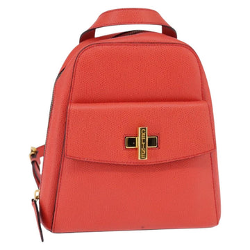 CELINE Backpack Leather Orange Gold Auth BA5897