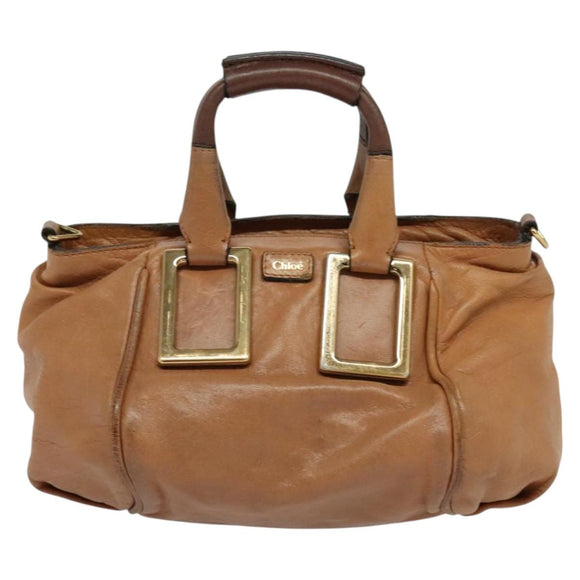 Chloe Hand Bag Leather 2way Brown Gold Auth BA590