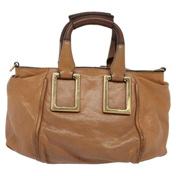 Chloe Hand Bag Leather 2way Brown Gold Auth BA590