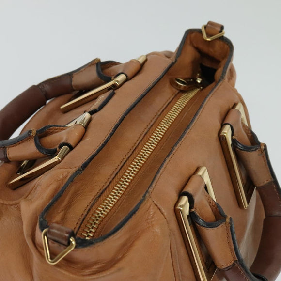 Chloe Hand Bag Leather 2way Brown Gold Auth BA590