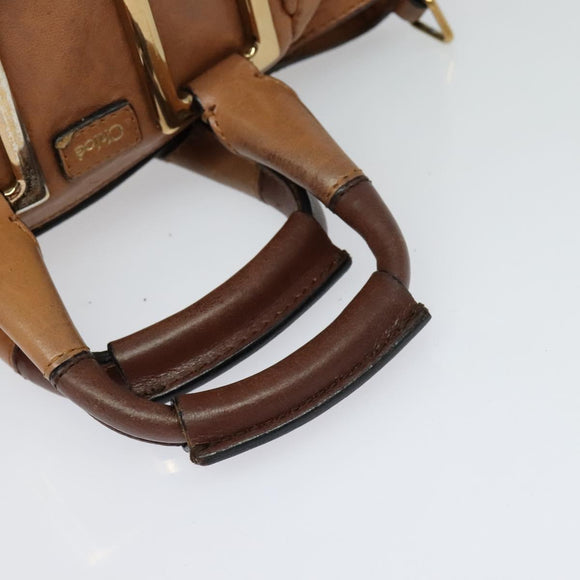 Chloe Hand Bag Leather 2way Brown Gold Auth BA590