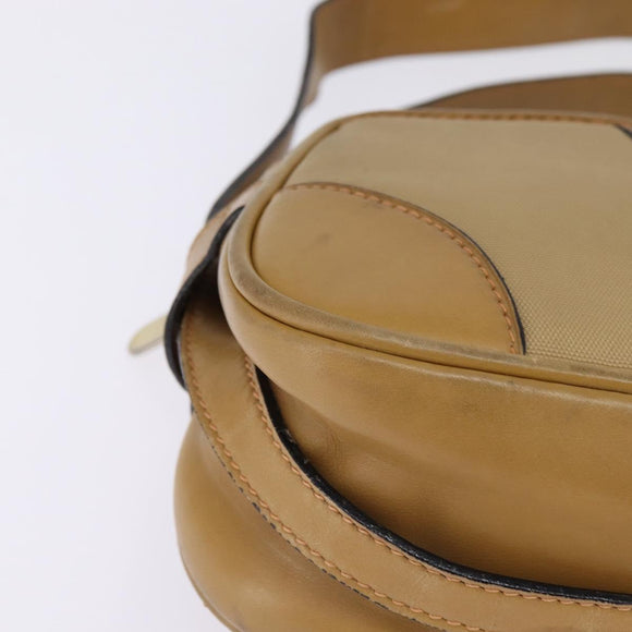 GUCCI Web Sherry Line Shoulder Bag Canvas Leather Beige Gold Auth BA5901