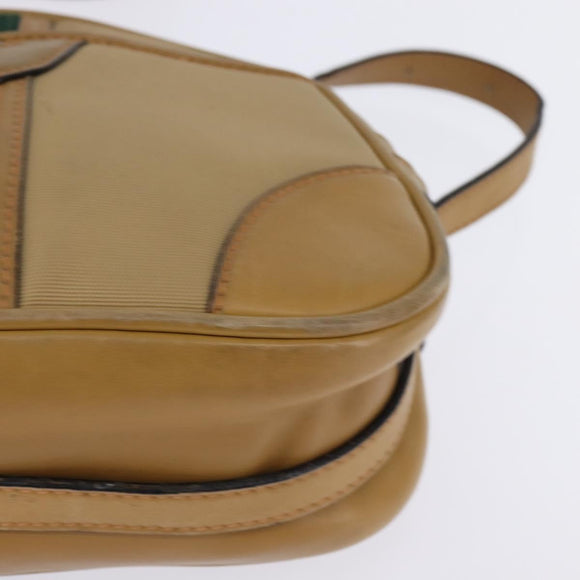 GUCCI Web Sherry Line Shoulder Bag Canvas Leather Beige Gold Auth BA5901