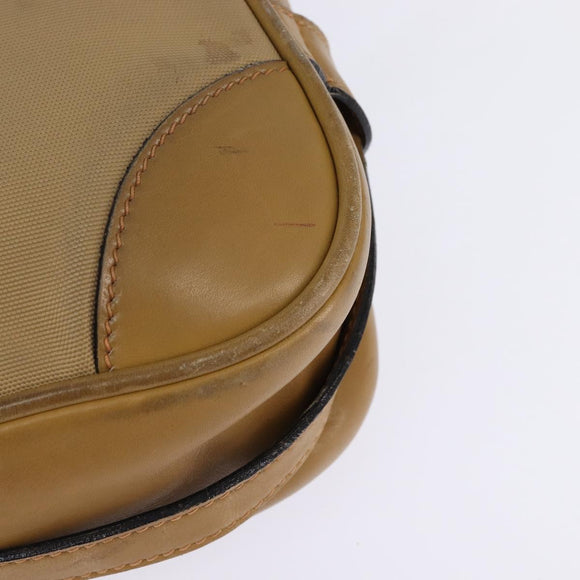 GUCCI Web Sherry Line Shoulder Bag Canvas Leather Beige Gold Auth BA5901