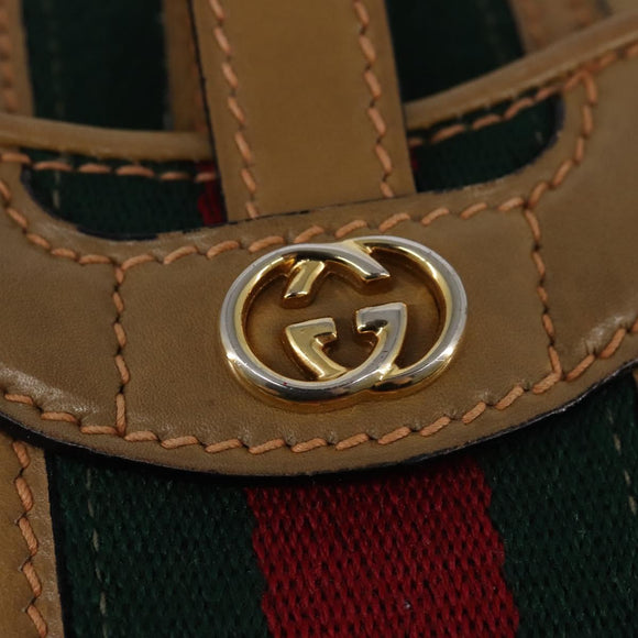 GUCCI Web Sherry Line Shoulder Bag Canvas Leather Beige Gold Auth BA5901