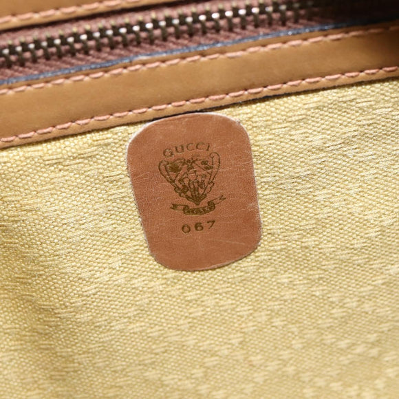 GUCCI Web Sherry Line Shoulder Bag Canvas Leather Beige Gold Auth BA5901