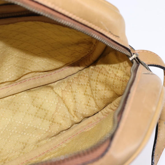 GUCCI Web Sherry Line Shoulder Bag Canvas Leather Beige Gold Auth BA5901