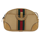 GUCCI Web Sherry Line Shoulder Bag Canvas Leather Beige Gold Auth BA5901-13