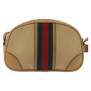 GUCCI Web Sherry Line Shoulder Bag Canvas Leather Beige Gold Auth BA5901-2
