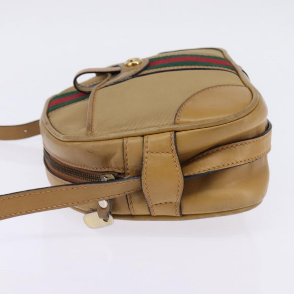 GUCCI Web Sherry Line Shoulder Bag Canvas Leather Beige Gold Auth BA5901