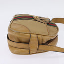 GUCCI Web Sherry Line Shoulder Bag Canvas Leather Beige Gold Auth BA5901-4