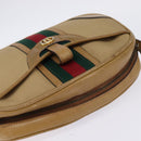 GUCCI Web Sherry Line Shoulder Bag Canvas Leather Beige Gold Auth BA5901-6