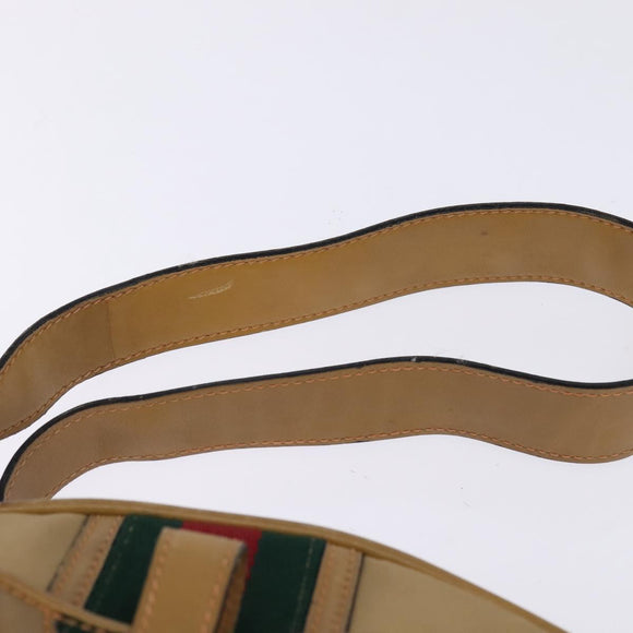 GUCCI Web Sherry Line Shoulder Bag Canvas Leather Beige Gold Auth BA5901