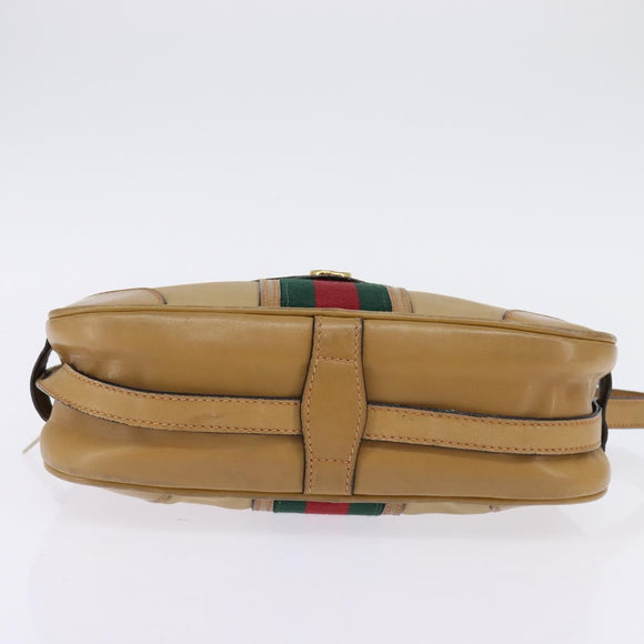 GUCCI Web Sherry Line Shoulder Bag Canvas Leather Beige Gold Auth BA5901