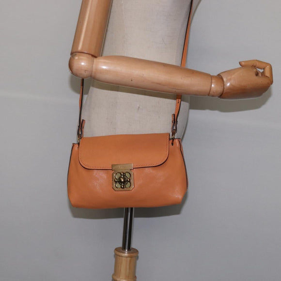 Chloe Shoulder Bag Leather Orange Gold Auth BA5902