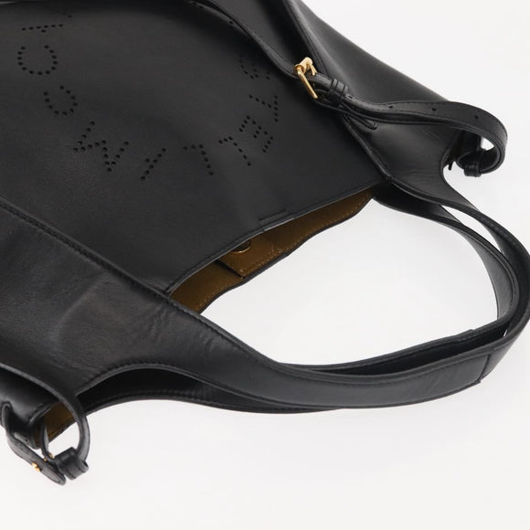 Stella MacCartney Hand Bag Leather Black Gold Auth BA5904