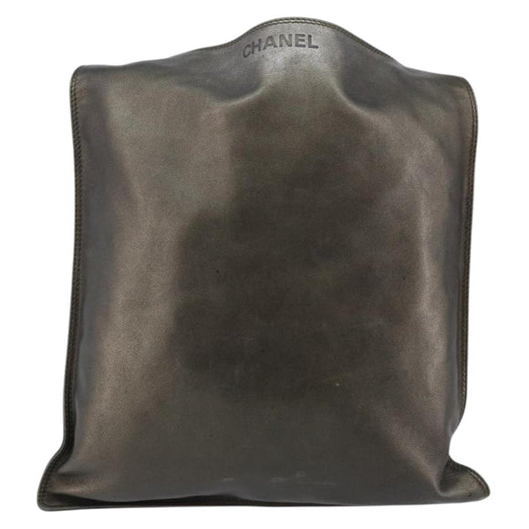 CHANEL Shoulder Bag Leather Silver CC Auth BA5922