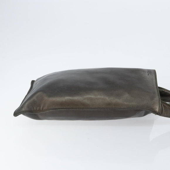 CHANEL Shoulder Bag Leather Silver CC Auth BA5922